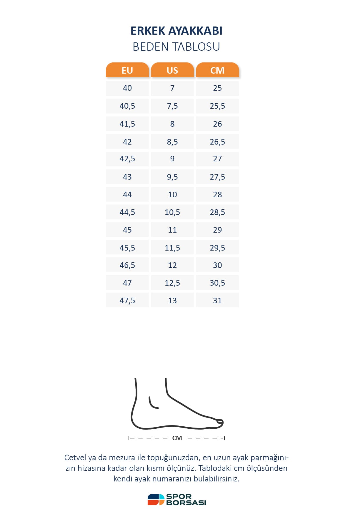 New Balance erkek ayakkabı beden tablosu